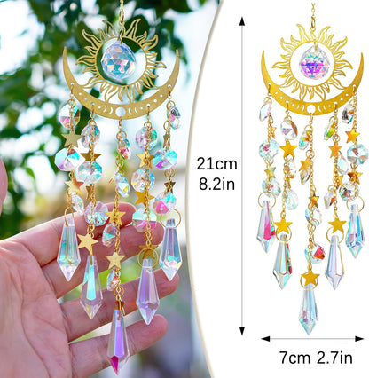 H&D HYALINE & DORA Crystal Sun Catcher Sun and Moon Suncatcher for Windows Hanging Indoor Outdoor