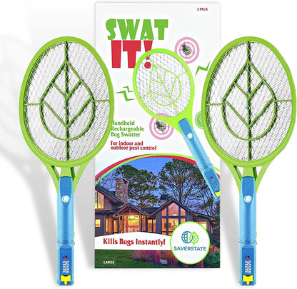 SWAT IT! Bug Zapper Rechargeable Bug Zapper Racket, 4000 Volt, USB Charging Cable, 2 Pack (Large)