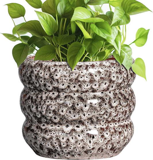 SQOWL Ceramic Plant Pots - 8 Inch Ceramic Planter for Indoor Plants Outdoor, Round Planter with