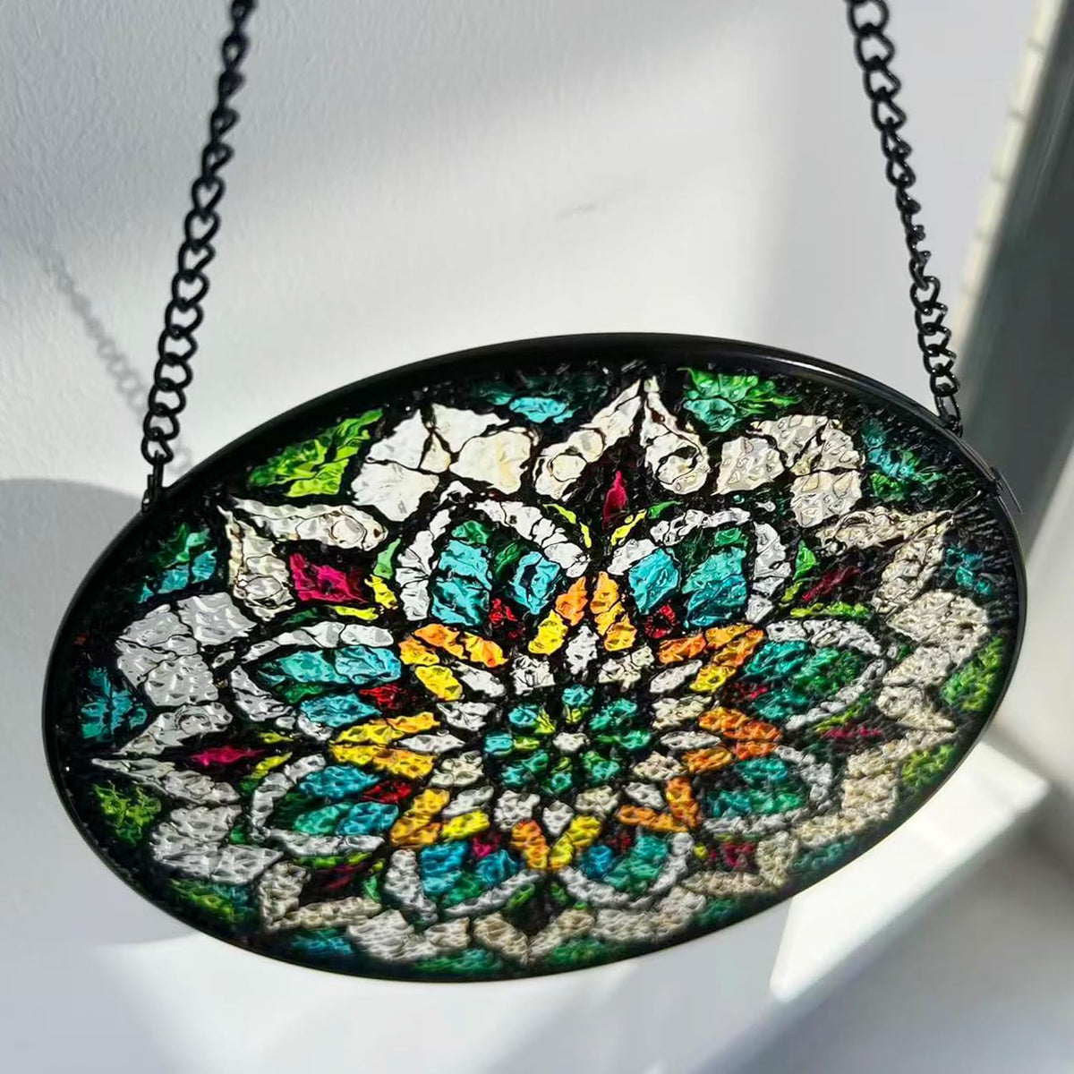 Bohemian Mandala Stained Glass Window Hanging Sun Catcher Indoor Outdoor Home Garden Panel Hangings