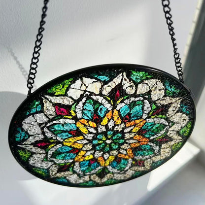 Bohemian Mandala Stained Glass Window Hanging Sun Catcher Indoor Outdoor Home Garden Panel Hangings