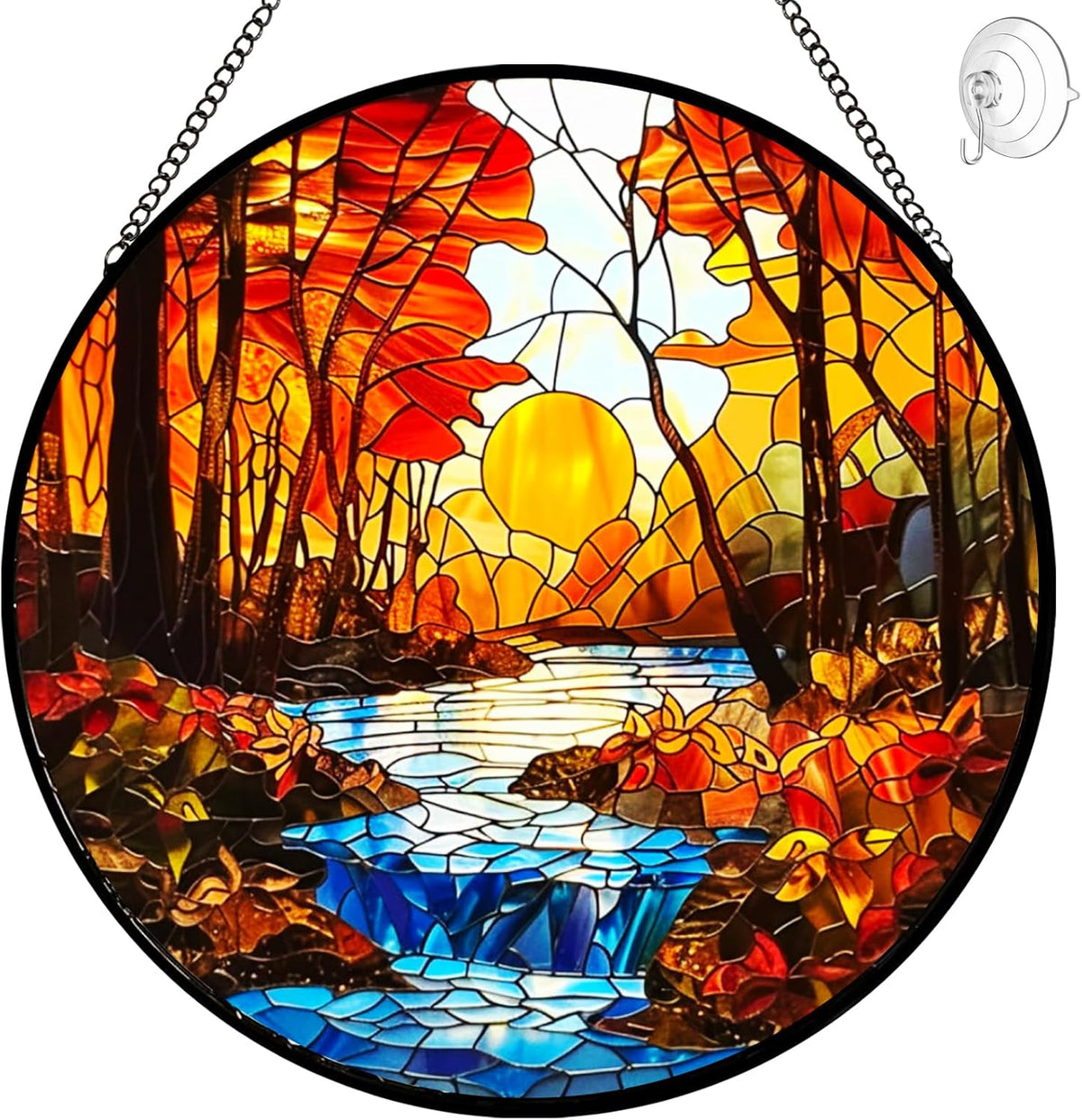 Fall Decor Sunset Suncatcher Stained Glass Window Hanging - Handmade Sun Catchers Indoor Window