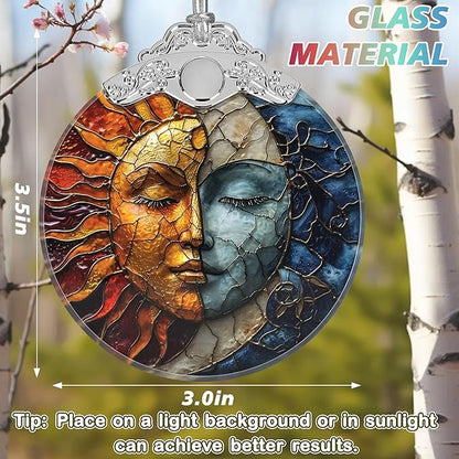 Stained Glass Suncatcher Ornament - Sun and Moon Christmas Decorations - Christmas Ornaments for