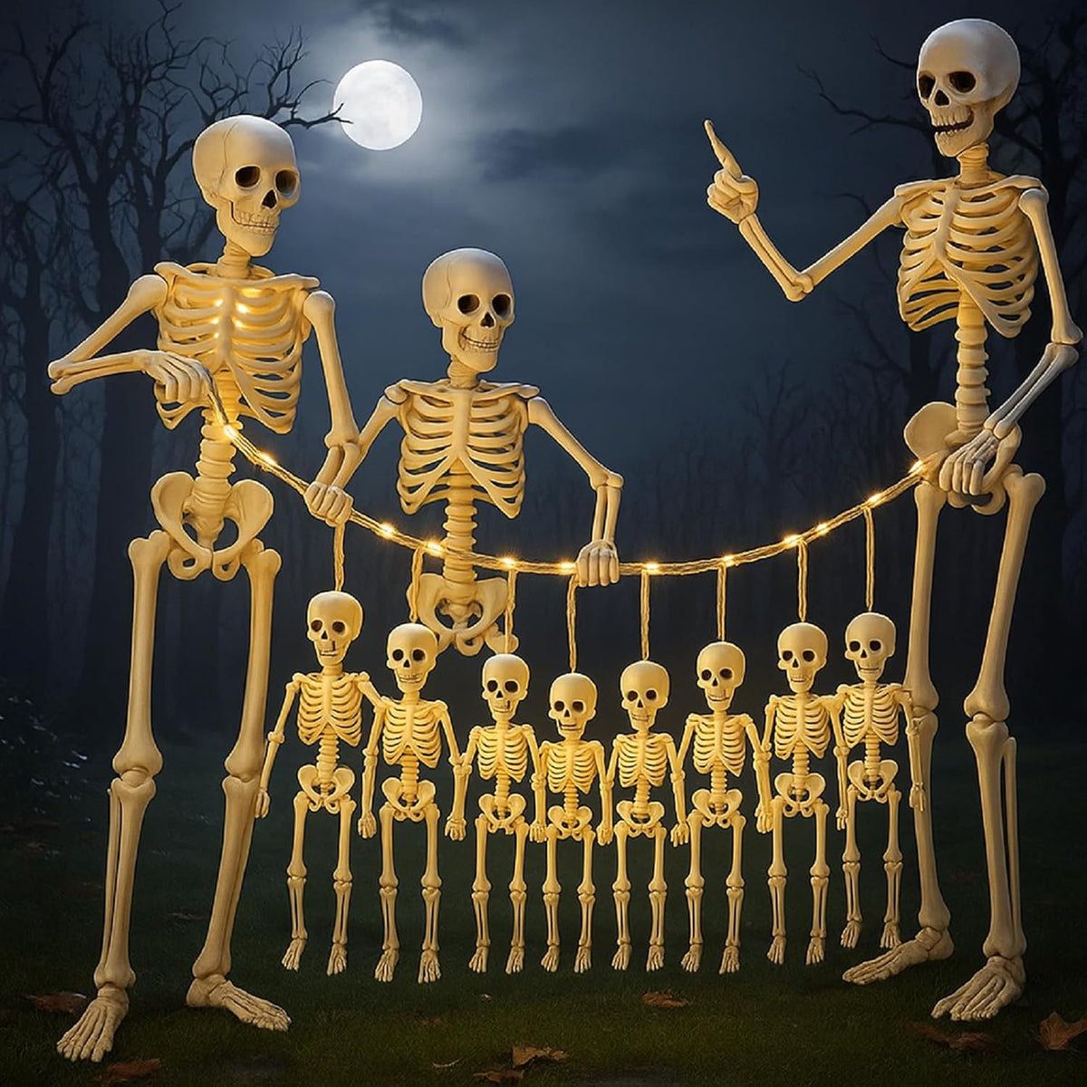 11 Pcs Halloween Skeleton Decorations Realistic Full Body Movable Joints Halloween Plastic Skeleton
