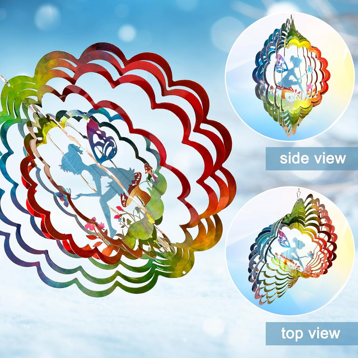 Fairy Wind Spinner - Kinetic Hanging Wind Sculpture | 12-Inch 3D Windcatcher for Garden, Metal Art