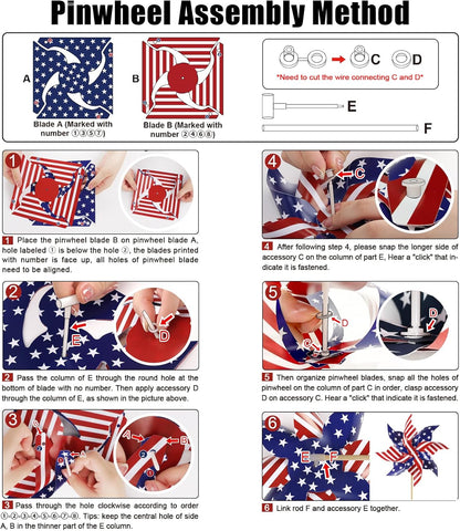 HOOSUN 12Pcs American Flag Patriotic Pinwheels for Yard and Garden,Red White and Blue Pinwheels