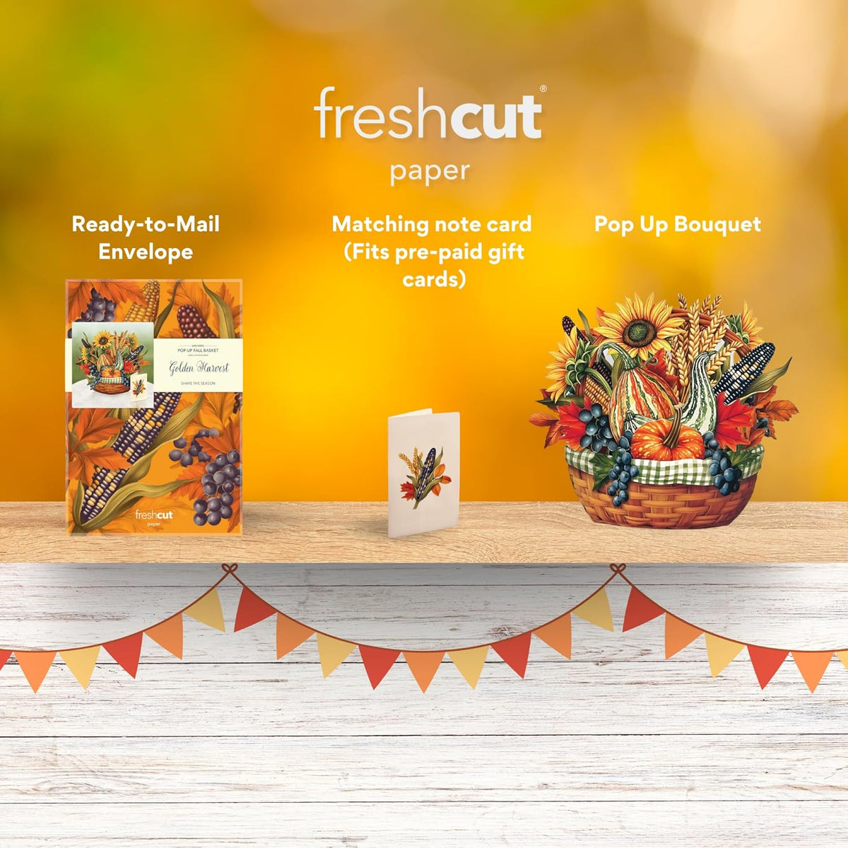 Freshcut Paper Pop Up Cards, Golden Harvest, 12 Inch Life Sized Forever Flower Bouquet 3D Popup