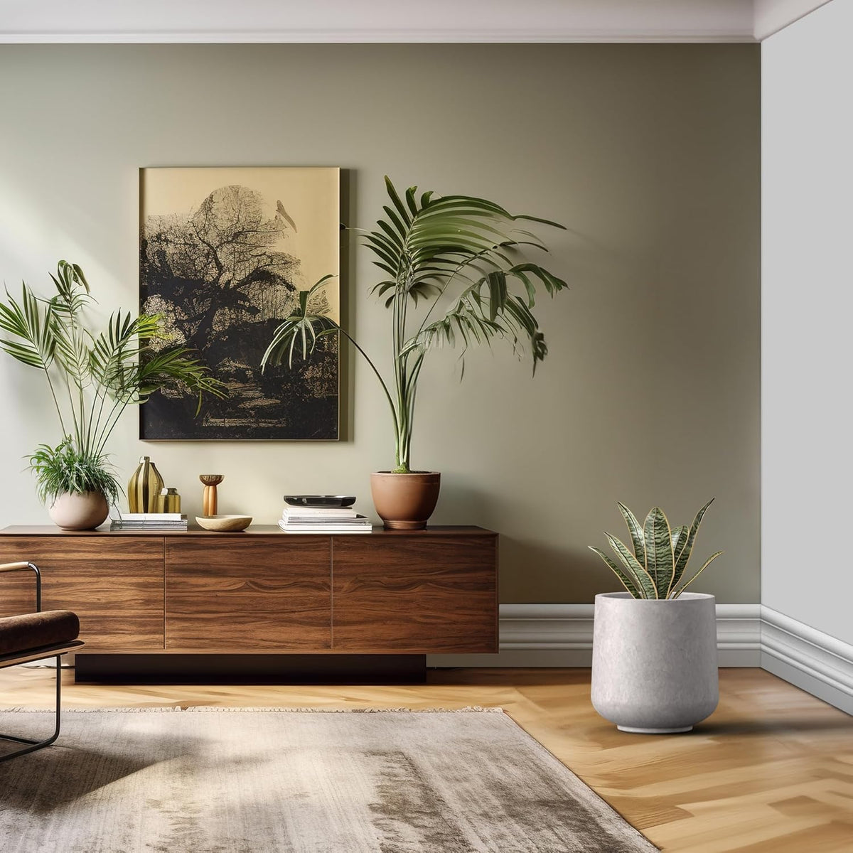 Kante 15.3" Dia Round Concrete Planter, Outdoor Indoor Large Plant Pots Containers with Drainage