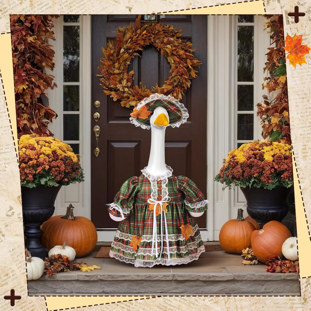 Suzile Fall Porch Goose Outfit Autumn Clothes for 23" High Cement or Plastic Goose Costume Plaid
