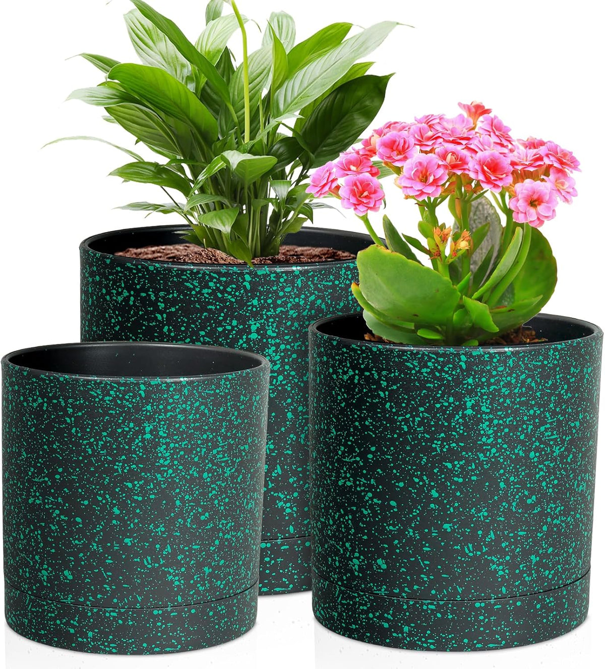 6/5/4 inch Plant Pots, 3 Pack Cylinder Flower Pots for Small Indoor Outdoor Plants, Plastic
