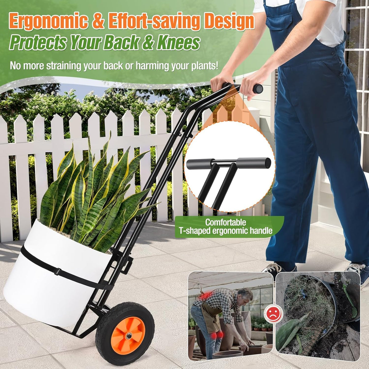 Plant Caddy with Wheels, Heavy Duty Plant Dolly Cart with Adjustable Grabbing Arm and Suction Cups