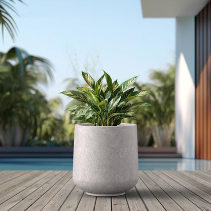 Kante 15.3" Dia Round Concrete Planter, Outdoor Indoor Large Plant Pots Containers with Drainage