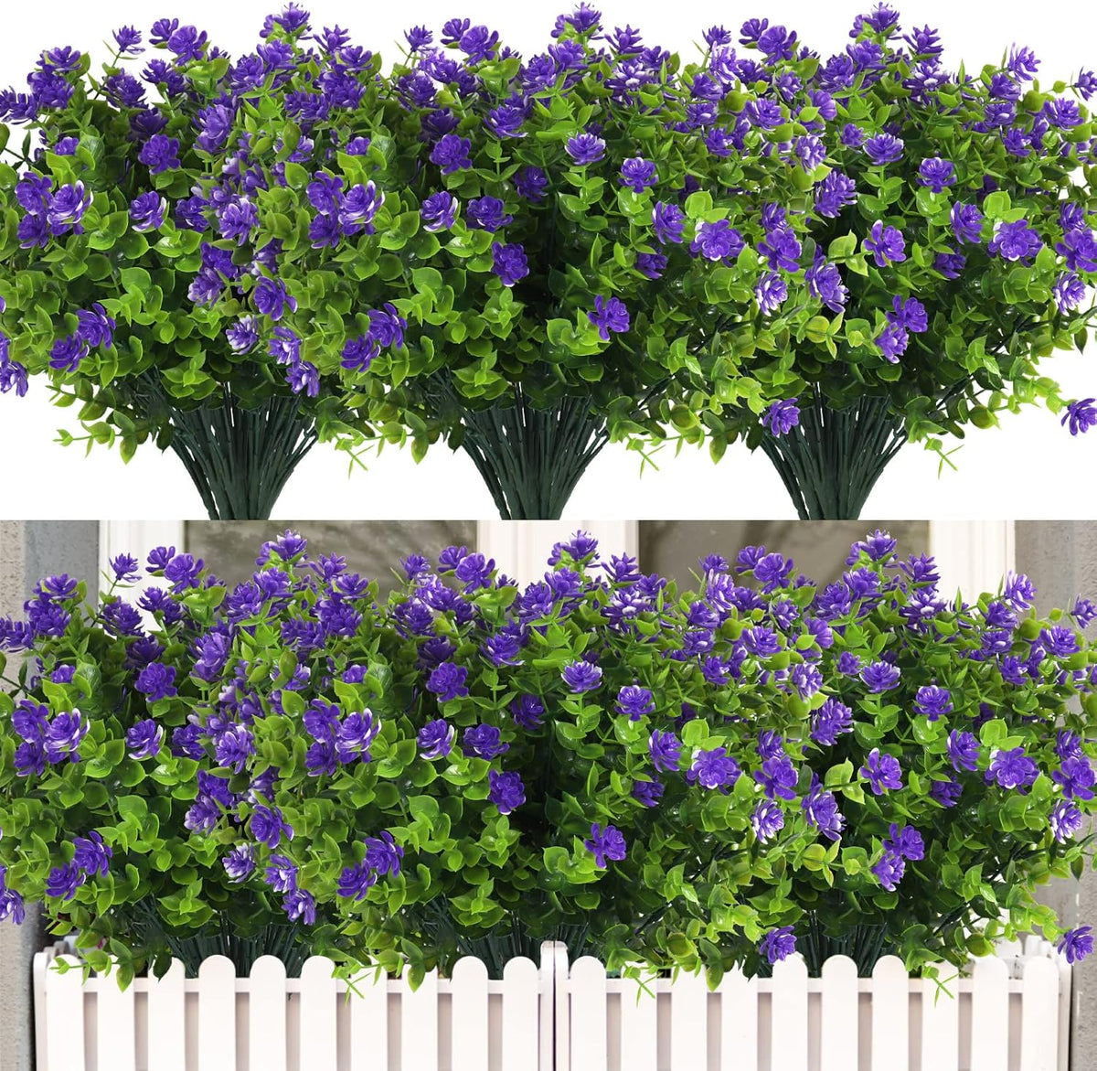 12 Bundles Artificial Flowers Faux Outdoor Plastic Plants UV Resistant Shrubs,Artificial Plants