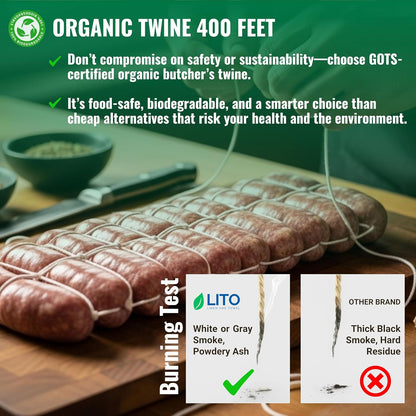 Organic Butcher’s Twine for Cooking & Trussing – 2mm Heavy-Duty Natural Cotton Kitchen Twine 400