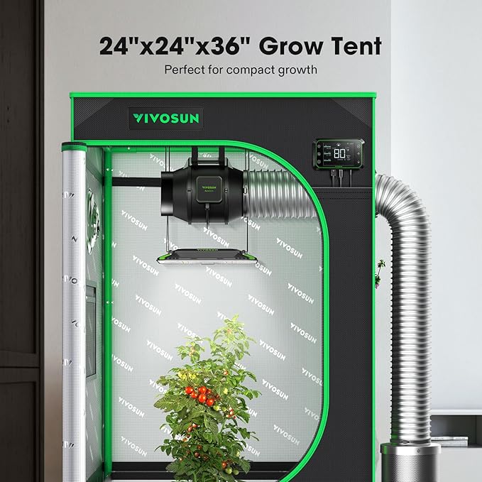 VIVOSUN S223 2x2 Grow Tent, 24"x24"x36" High Reflective Mylar with Observation Window and Floor