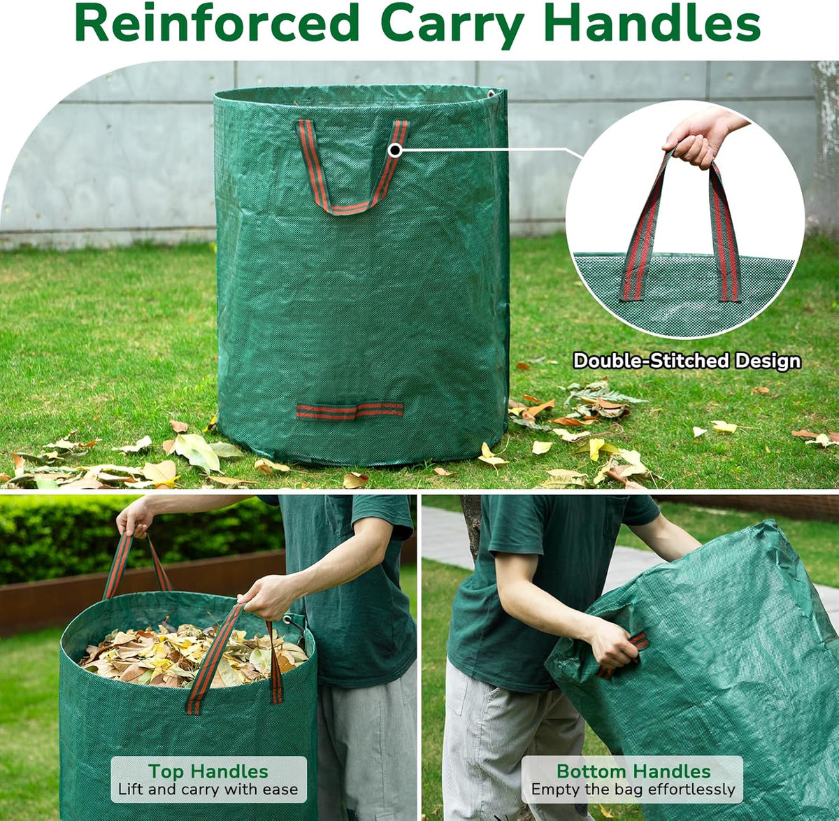 GreatBuddy 32 Gallon Reusable Yard Waste Bag, Heavy Duty, Upright Lawn Bags with 4 Reinforced