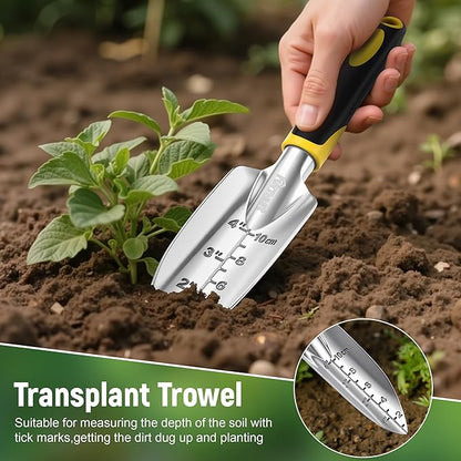 Garden Tool Set, 3 Pack Aluminum Heavy Gardening Kit Including Hand Shovel, Transplant Shovel and
