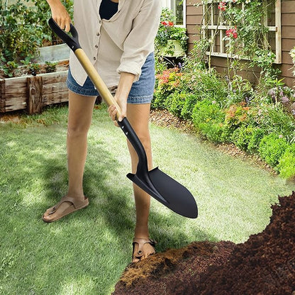 Shovel for Digging,Round Shovel, Garden Tool with D-Handle, 41 Inches in Overall Length, Wooden
