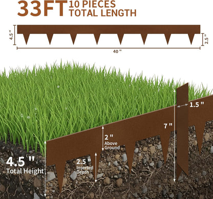Worth Garden 33ft. Galvanized Steel Landscape Edging - 10-Pack 40" Metal Edging for Landscaping