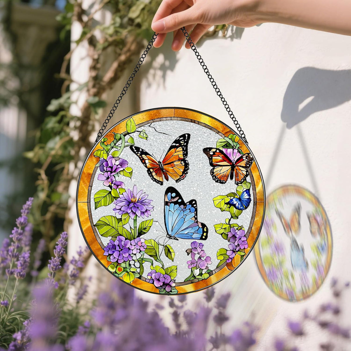 Stained Glass Window Hanging, 8 Inch Sun Catchers Indoor Window, Butterfly Suncatchers for Windows