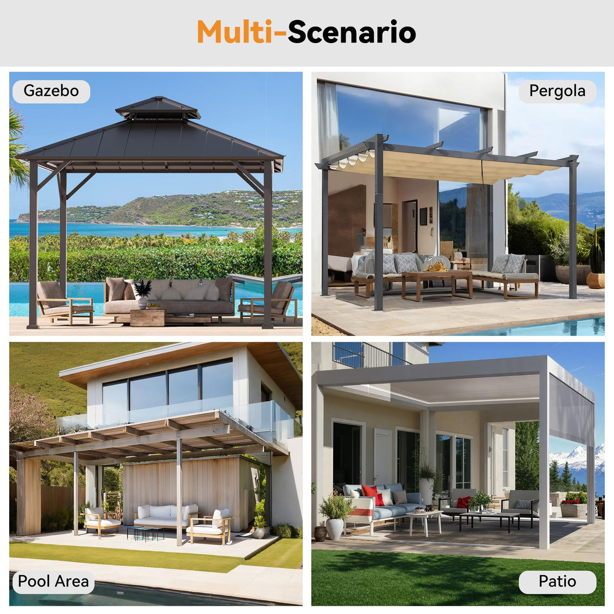 Covered Outdoor Gazebo Mosquito Netting Replacement Universal 4-Panel Sidewalls 12' x 16', Outdoor