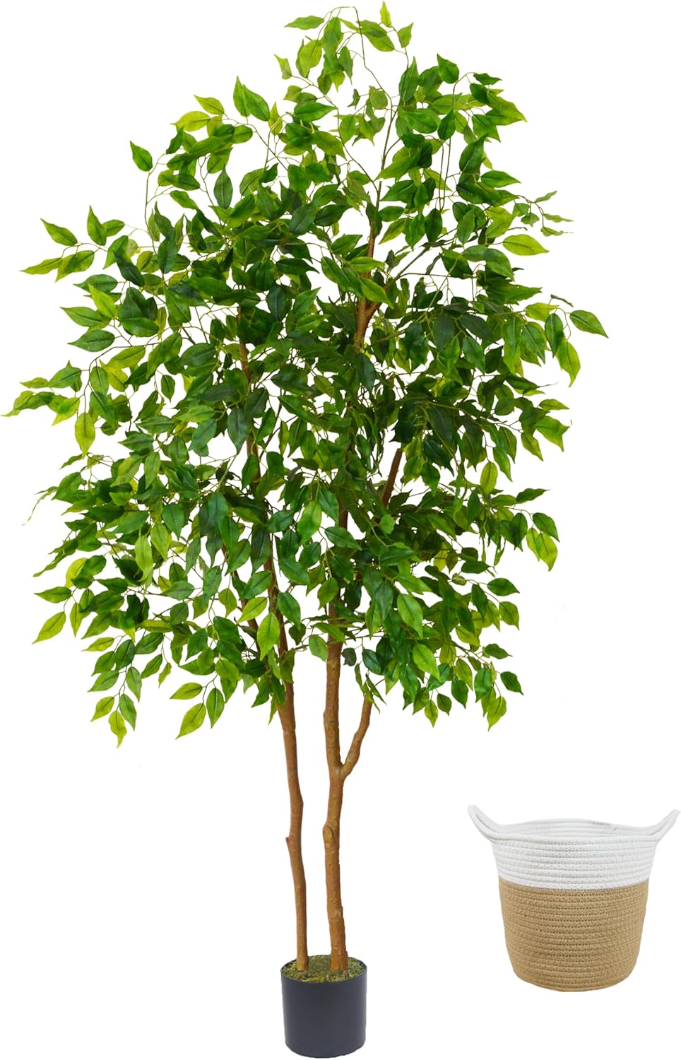 Artificial Ficus Tree, 6ft Tall Fake Ficus Tree with Basket, Faux Plant for Indoor Outdoor Home
