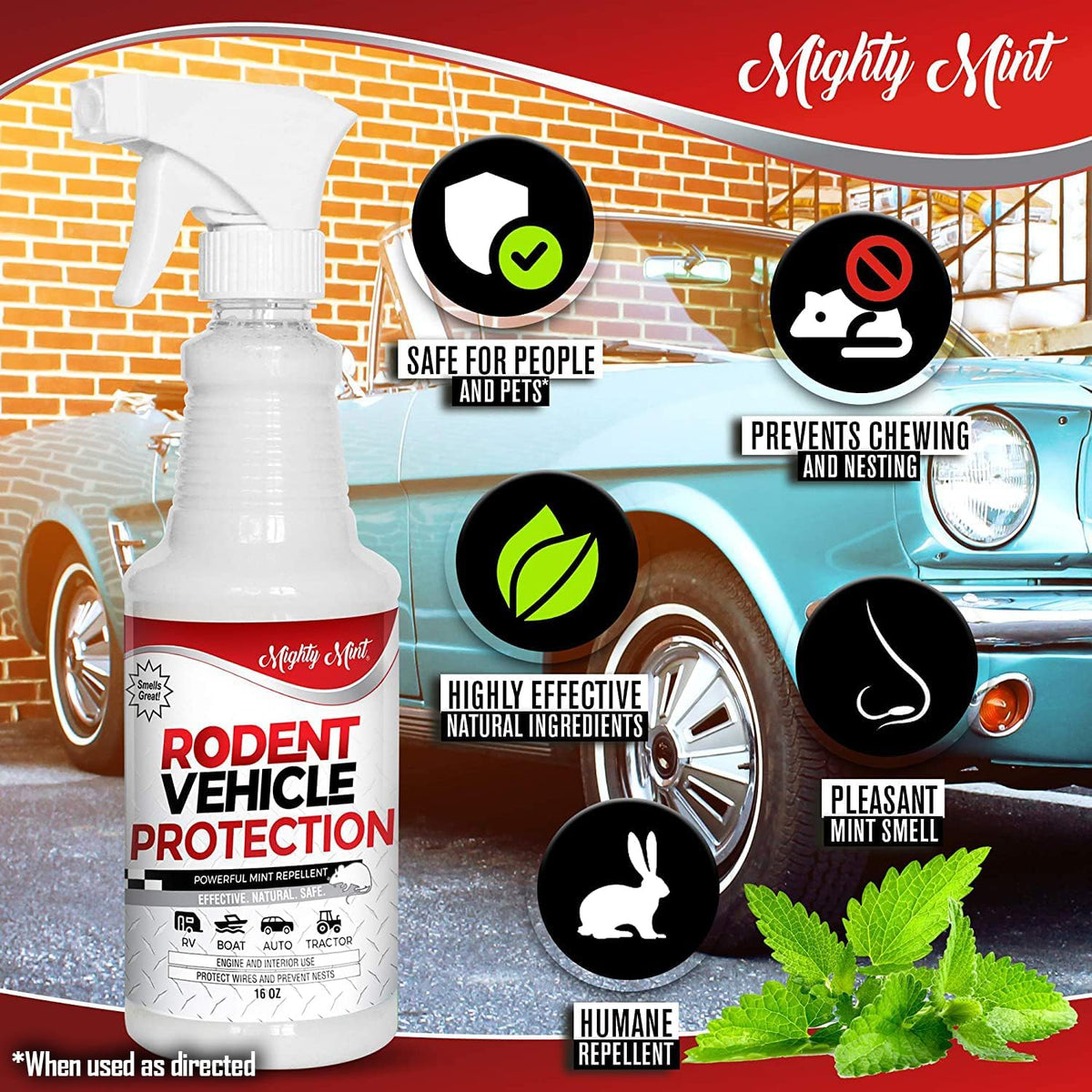 Mighty Mint Peppermint Oil Rodent Repellent Spray for Vehicles – Natural Mouse & Rat Control for