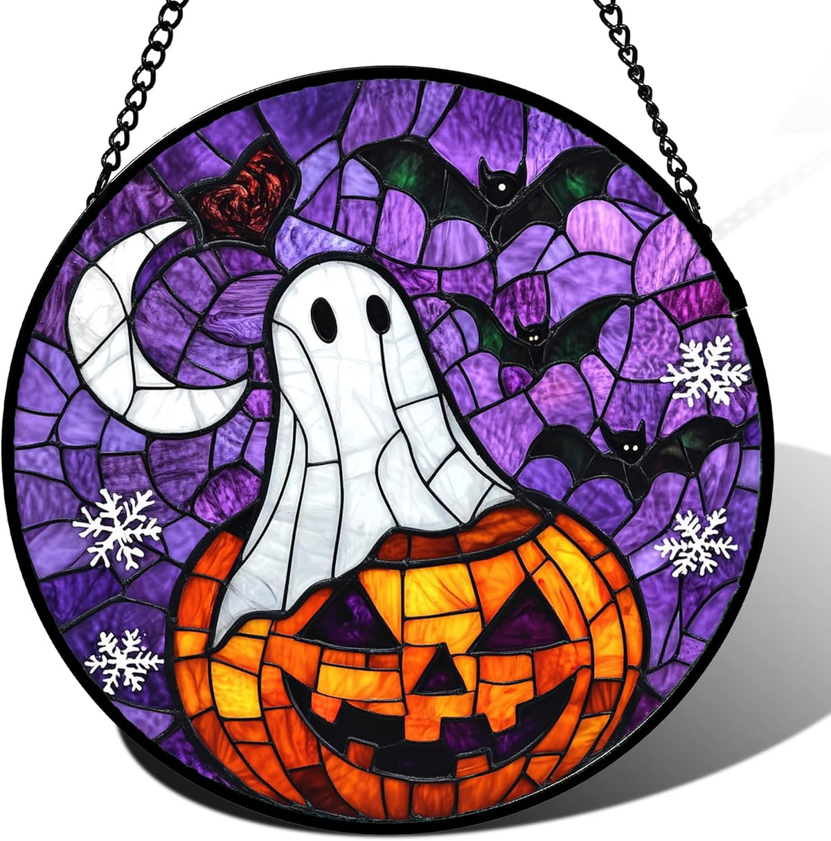 Stained Glass Window Hanging Halloween Horror Pumpkin 15" - Suncatcher Door Garden Sunroom Gothic