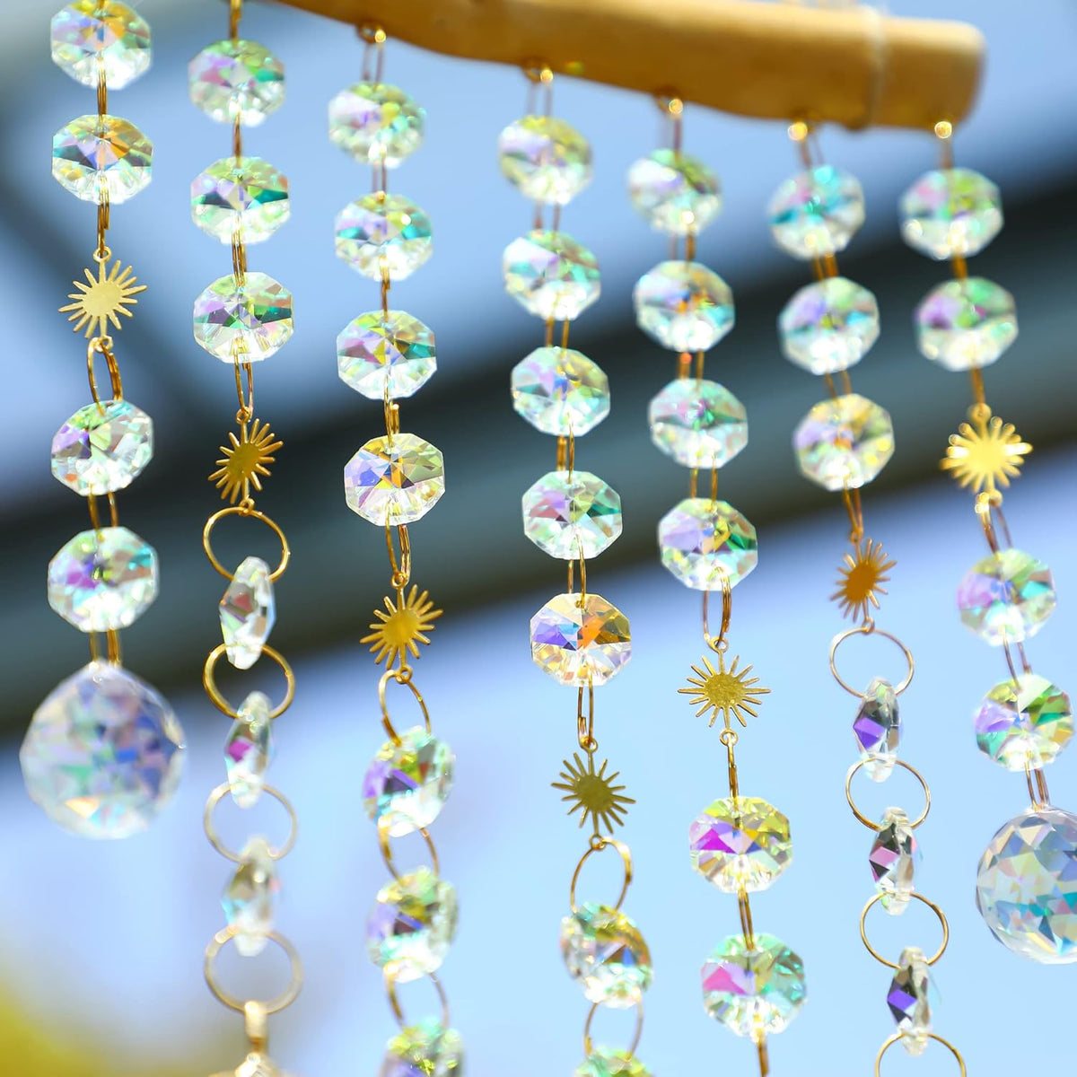 HDCRYSTALGIFTS Hanging Window Suncatcher Rainbow Maker Glass Crystal Mobile Wind Chimes with AB