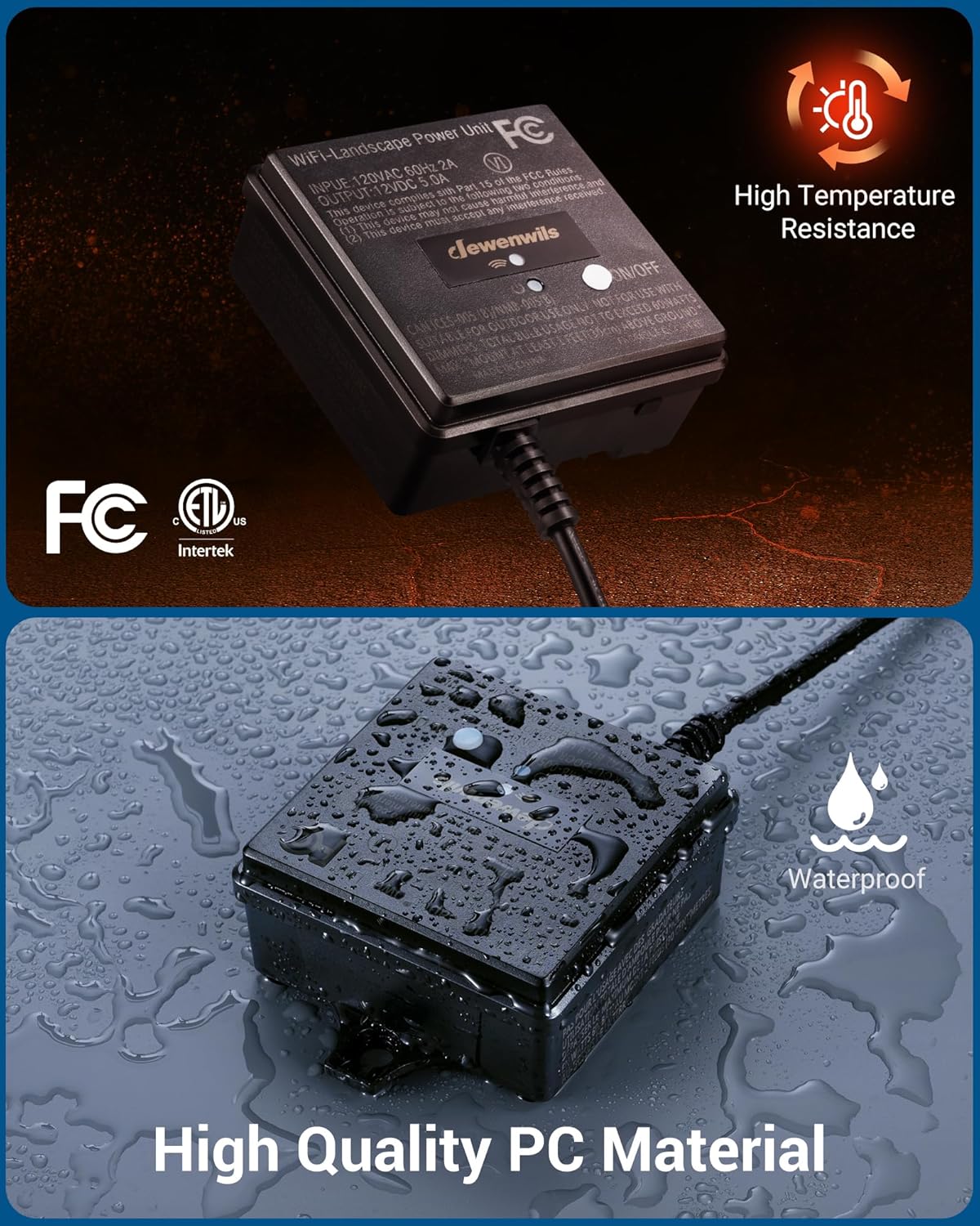 DEWENWILS 60W WiFi Low Voltage Transformer, 120V AC to 12V DC, Smart Outdoor Low Voltage Landscape
