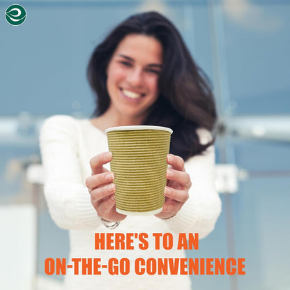 ECO SOUL 12oz Compostable Ripple Cups (100 Pack) – Biodegradable Paper Cups, Non-Toxic Disposable
