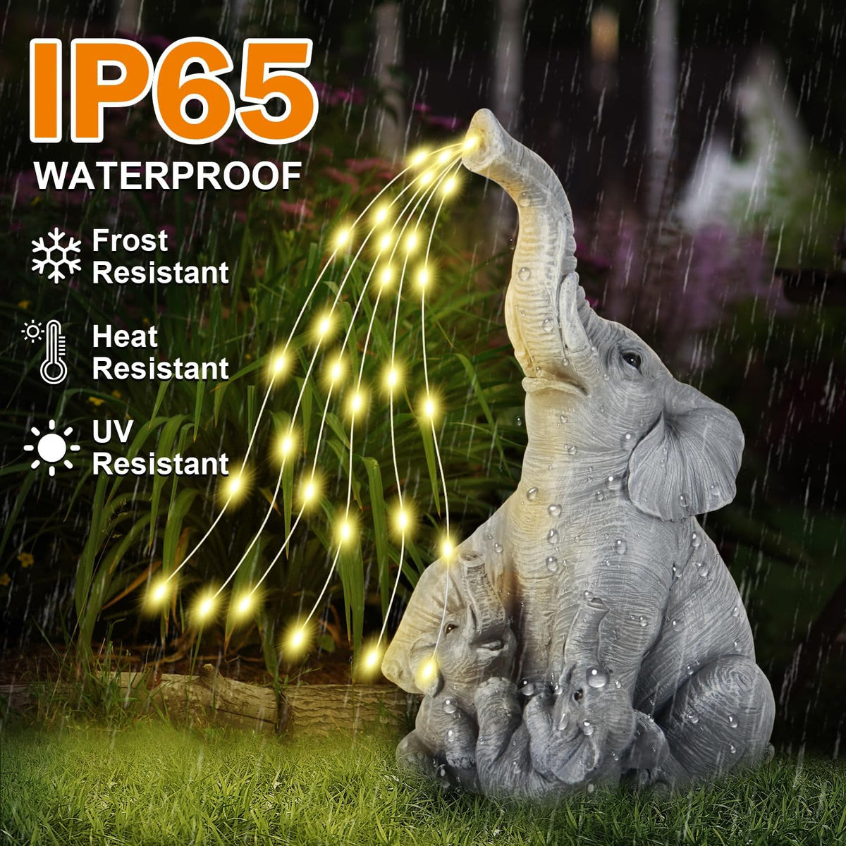 Solar Garden Decor Statue – Outdoor Unique Elephant Family Resin Figurine for Patio, Yard, Lawn