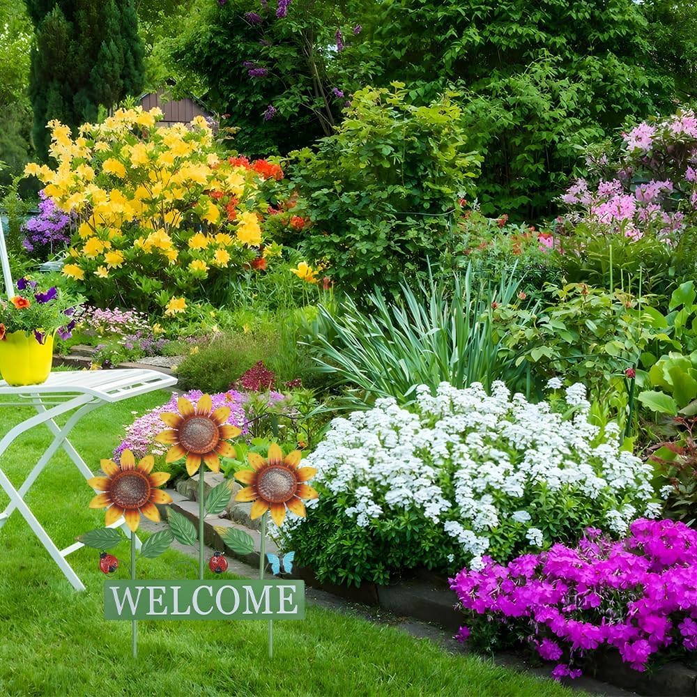 hogardeck Garden Decor for Outside, Metal Sunflower Butterfly Decorative Garden Stakes for Spring