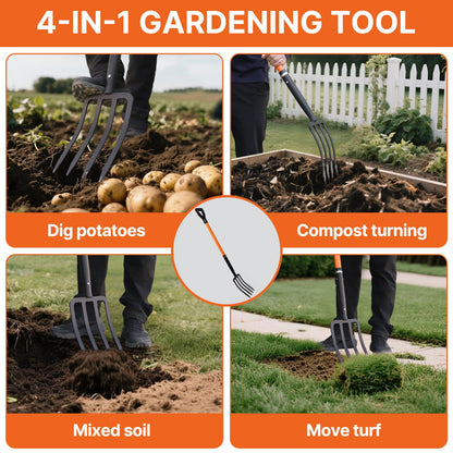 KOLEIYA 4-Tine Garden Fork,Heavy Duty Pitch Fork for Gardening,Digging Fork and Spading Fork for