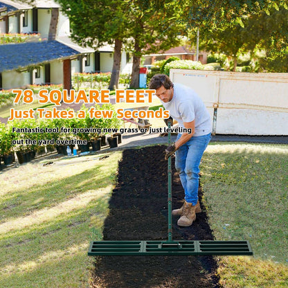 Lawn Leveling Rake Heavy Duty Stainless Steel Lawn Leveler Tool 45”x10” with 78” Adjustable Long