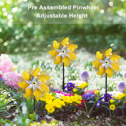 10 Pack Reflective Pinwheels with Stakes, 19.7 inch Gold & Silver Pre-Assembled Sparkle Pin Wheel
