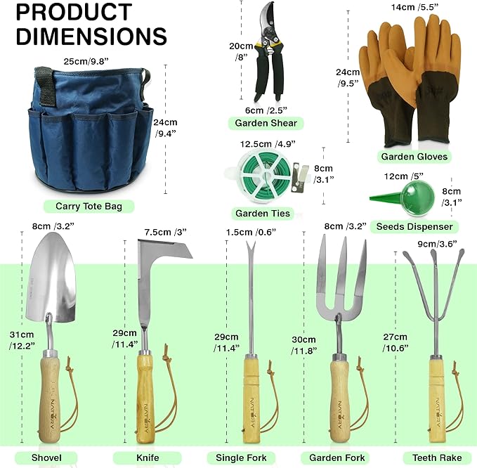 Garden Tools Set – Premium Stainless Steel Gardening Hand Tools with Solid Beechwood Handle