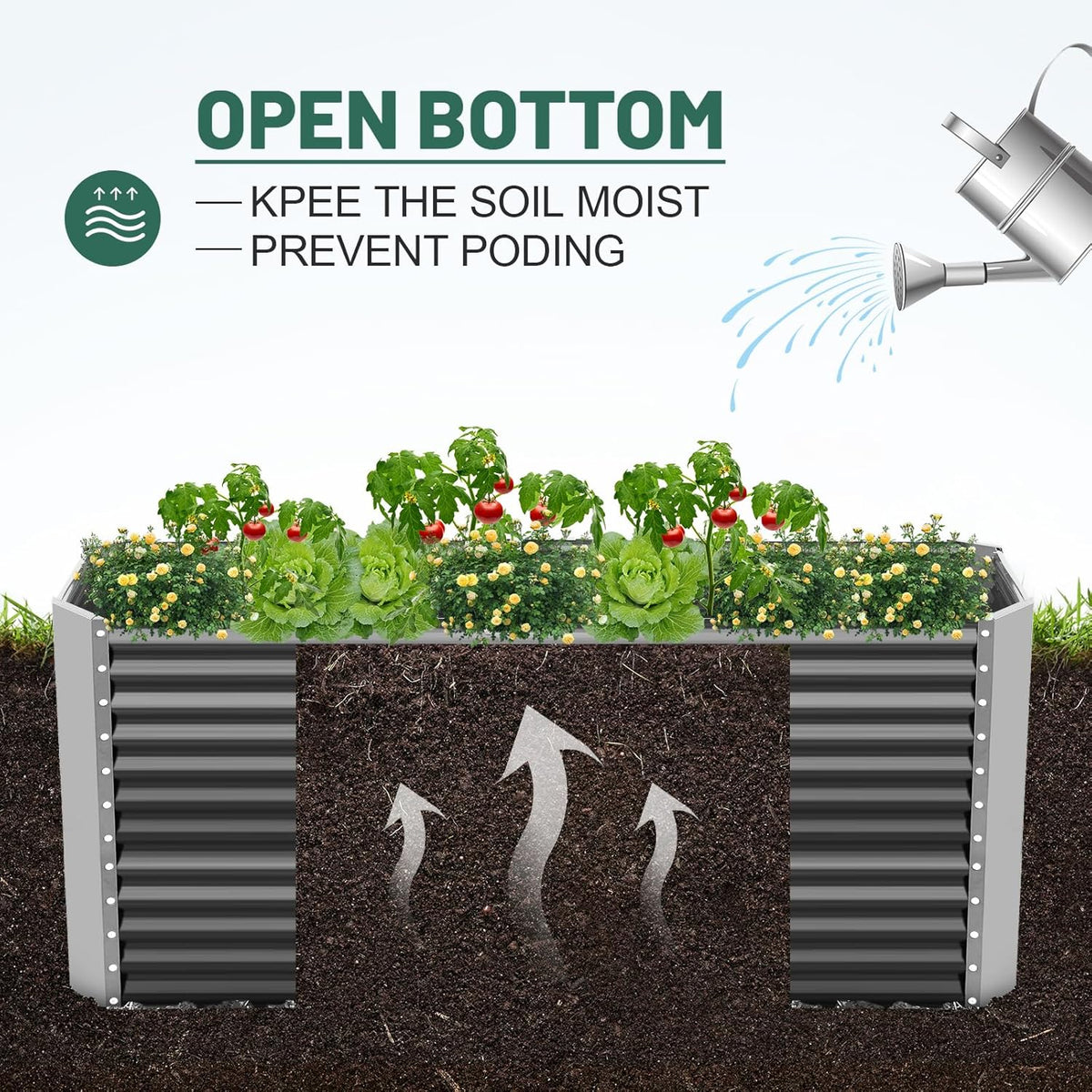 Land Guard 6x3x3ft Rectangular Galvanized Raised Garden Beds, Large-Capacity Metal Planter Box