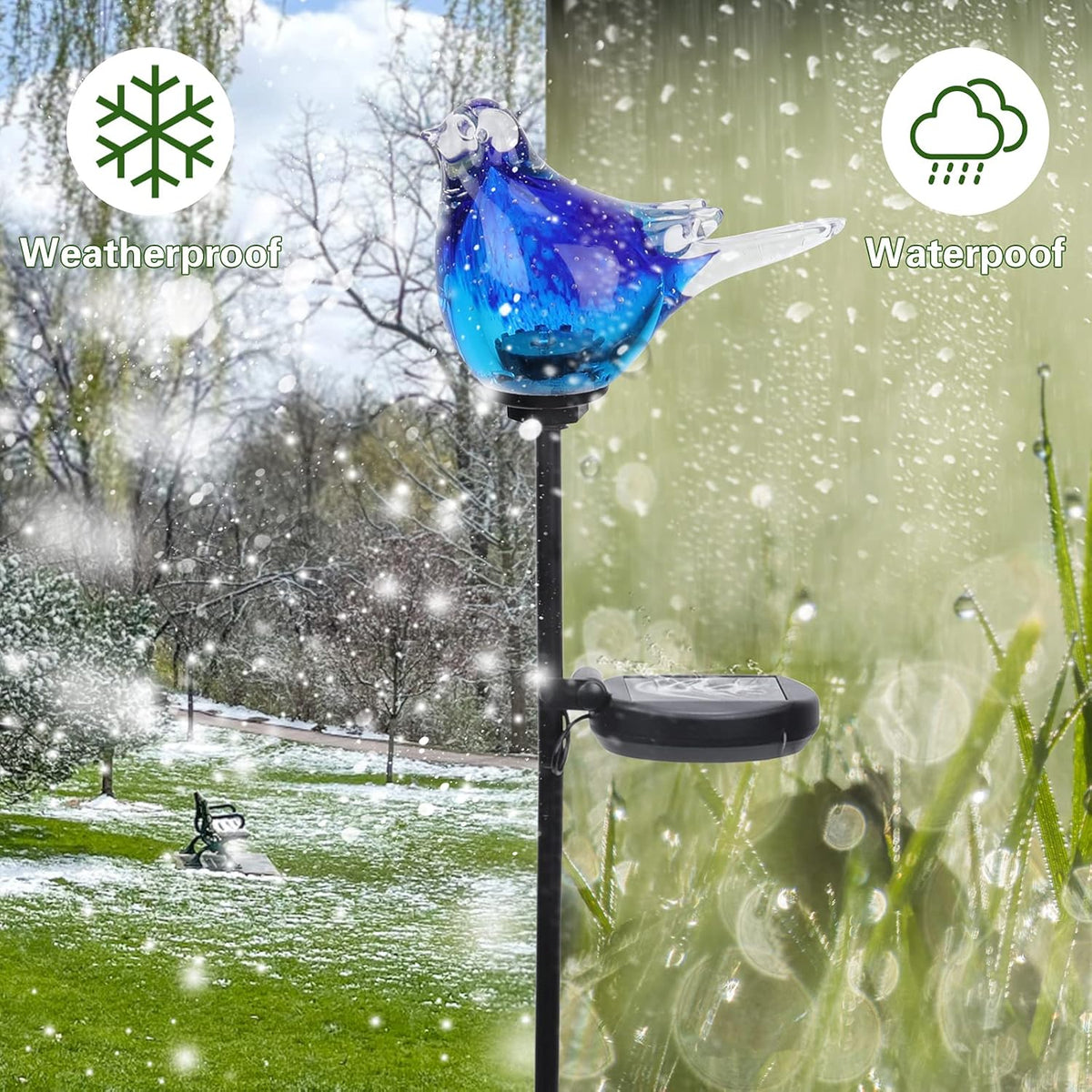 Afirst Solar Bluebird Garden Stake Lights - Hand Blown Glass Decorative Garden Pathway Lights