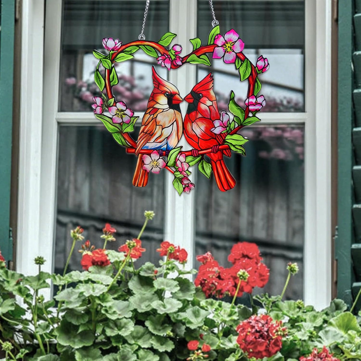 Stained Glass Window Hanging Cardinal Suncatcher,velaboll 10 inch Cardinal Decor for Home Decor