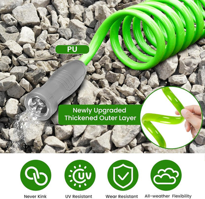 SPECILITE 1/2” Polyurethane Coil Garden Hose 50 FT, PU Flexible Recoil Water Hoses with 6-Pattern