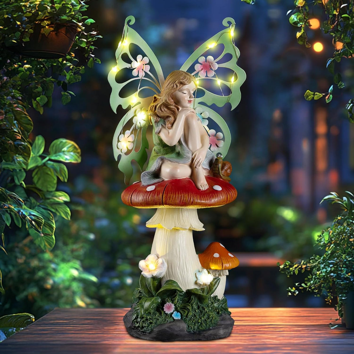 Solar Fairy Garden Decor Flower Fairies Mushroom Figurines with Snail Decor Gifts for Women Mom