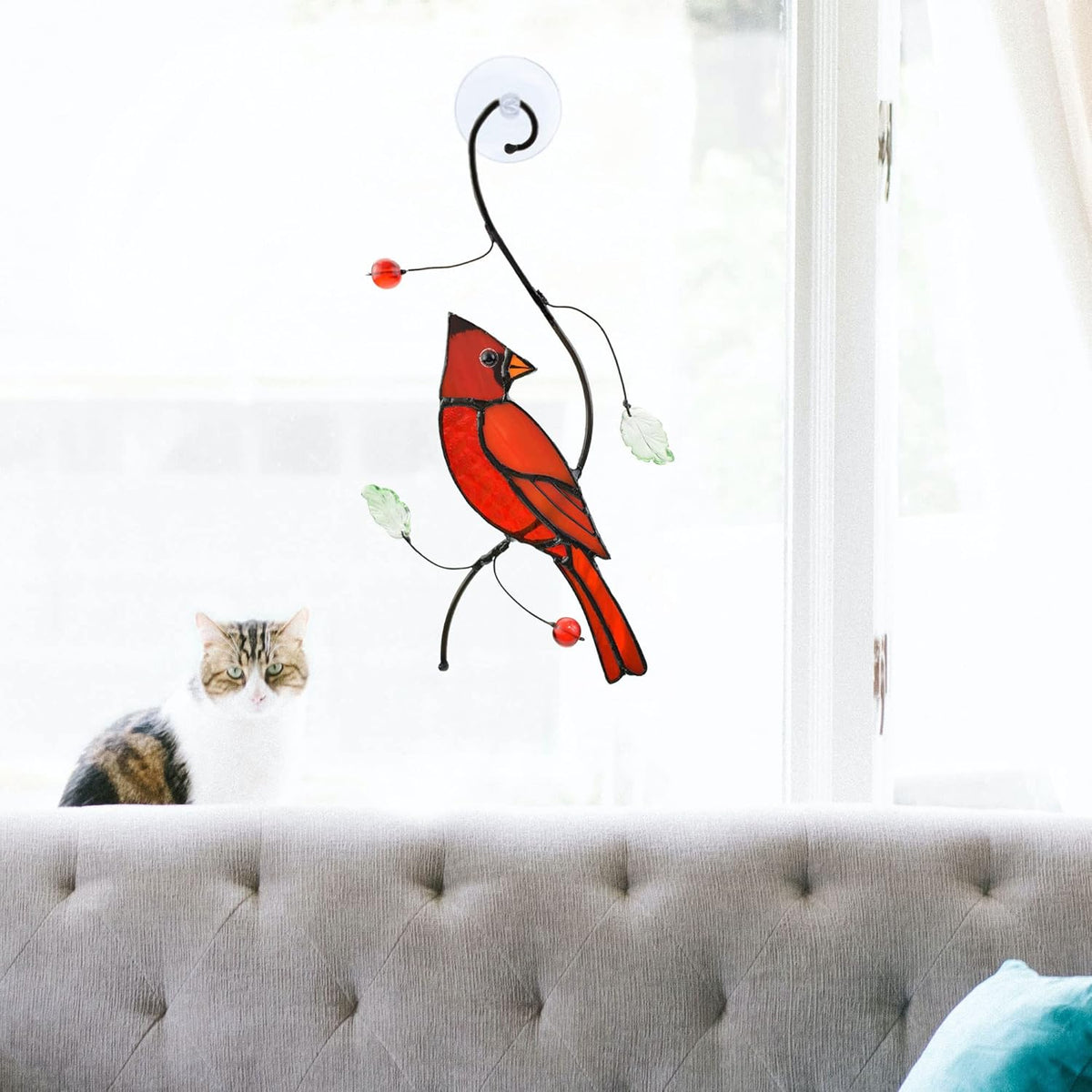Lolitarcrafts Bigger Cardinal Stained Glass Window Hangings Cute Birds Suncathers for Window