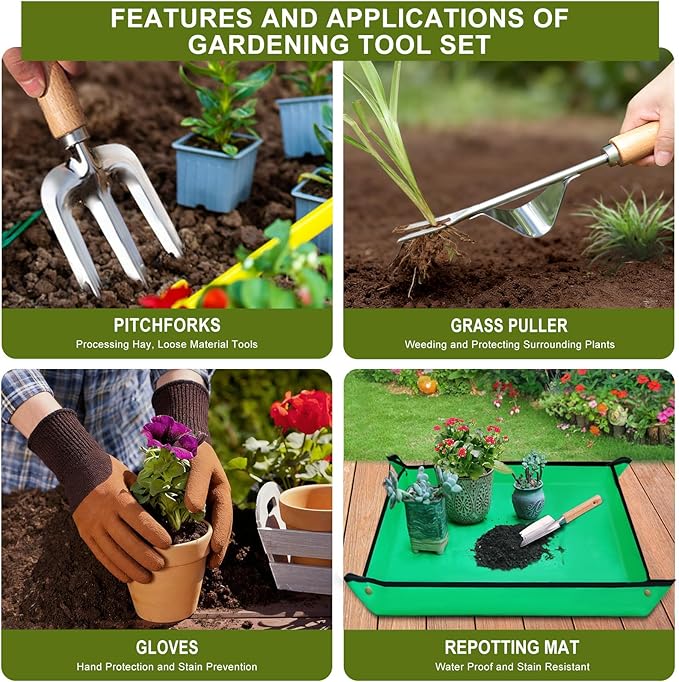 Kynup Gardening Tools, Garden Tools Set-9 Piece, Garden Hand Tool Kit with Cultivators, Thickened