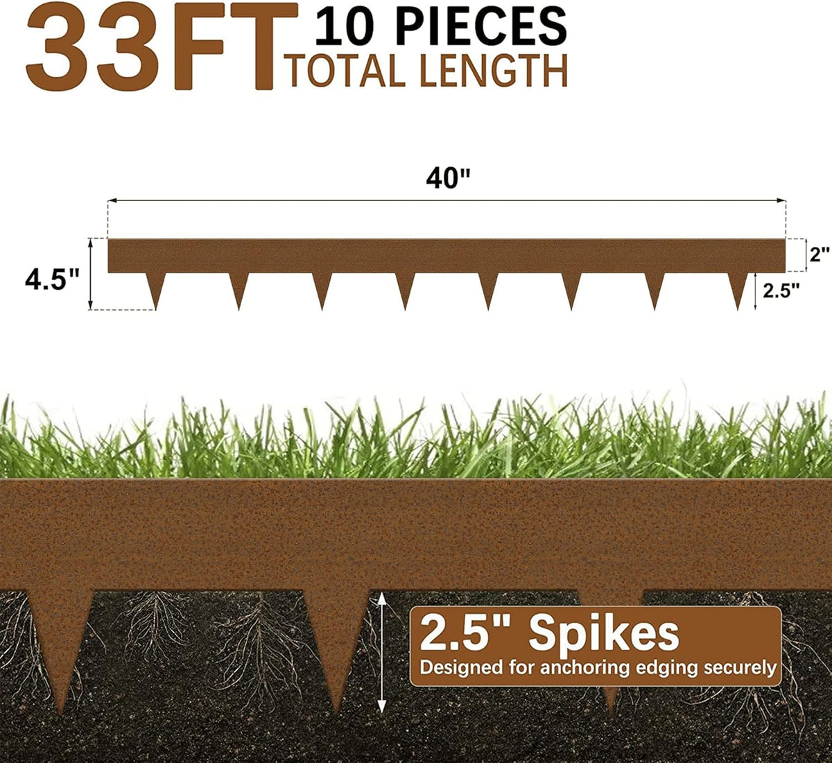 Worth Garden 10-Pack Corten Steel Landscape Lawn Edging - 4.5in H Rust Patina Finish Bendable Metal