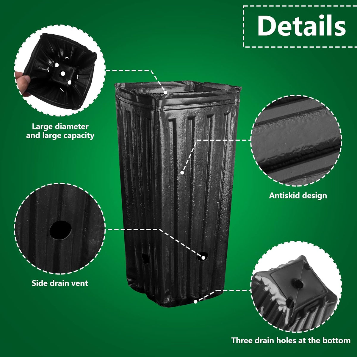 RunNico 50pcs Plastic Deep Plant Nursery Pots, 9.8”Tall Tree Pots,Black Deep Seedling Container