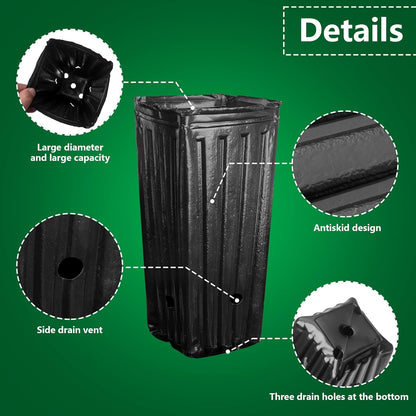 RunNico 50pcs Plastic Deep Plant Nursery Pots, 9.8”Tall Tree Pots,Black Deep Seedling Container