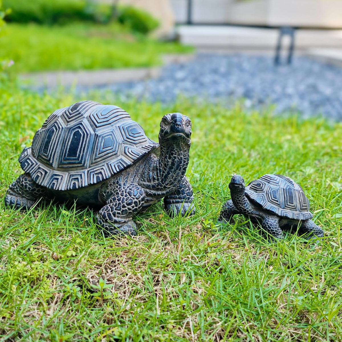 2 Pcs Turtle Outdoor Statue Tortoise Garden Figurine Outdoor Decor Sculpture Ornament, Resin