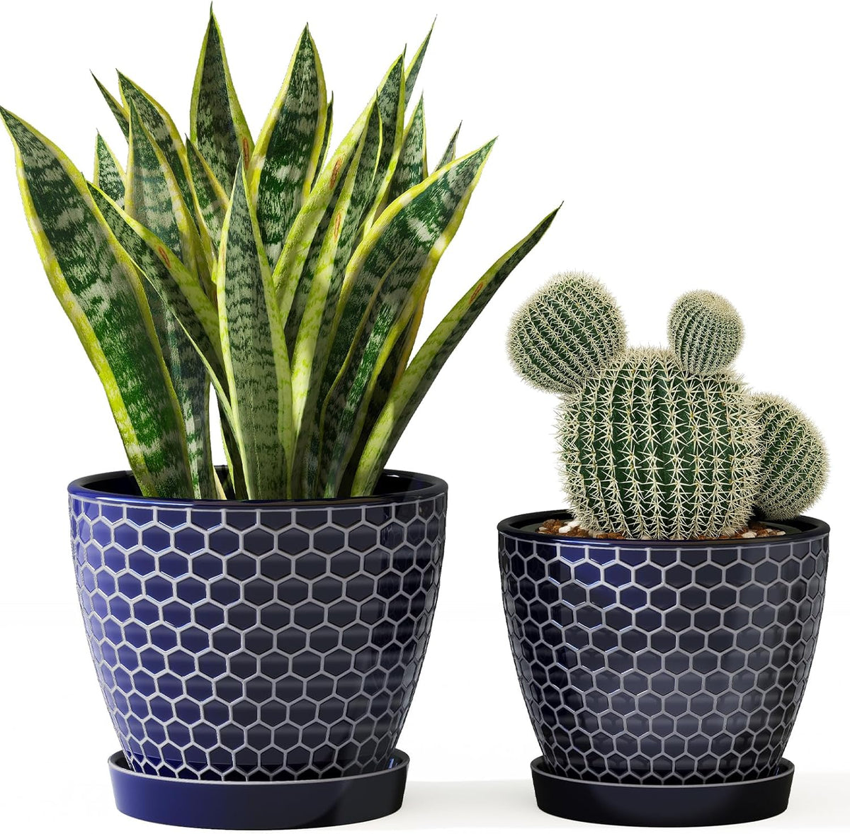Docrin Ceramic Plant Pots Indoor, 6.6 + 5.5 Inch Planters with Drainage Holes and Saucer for