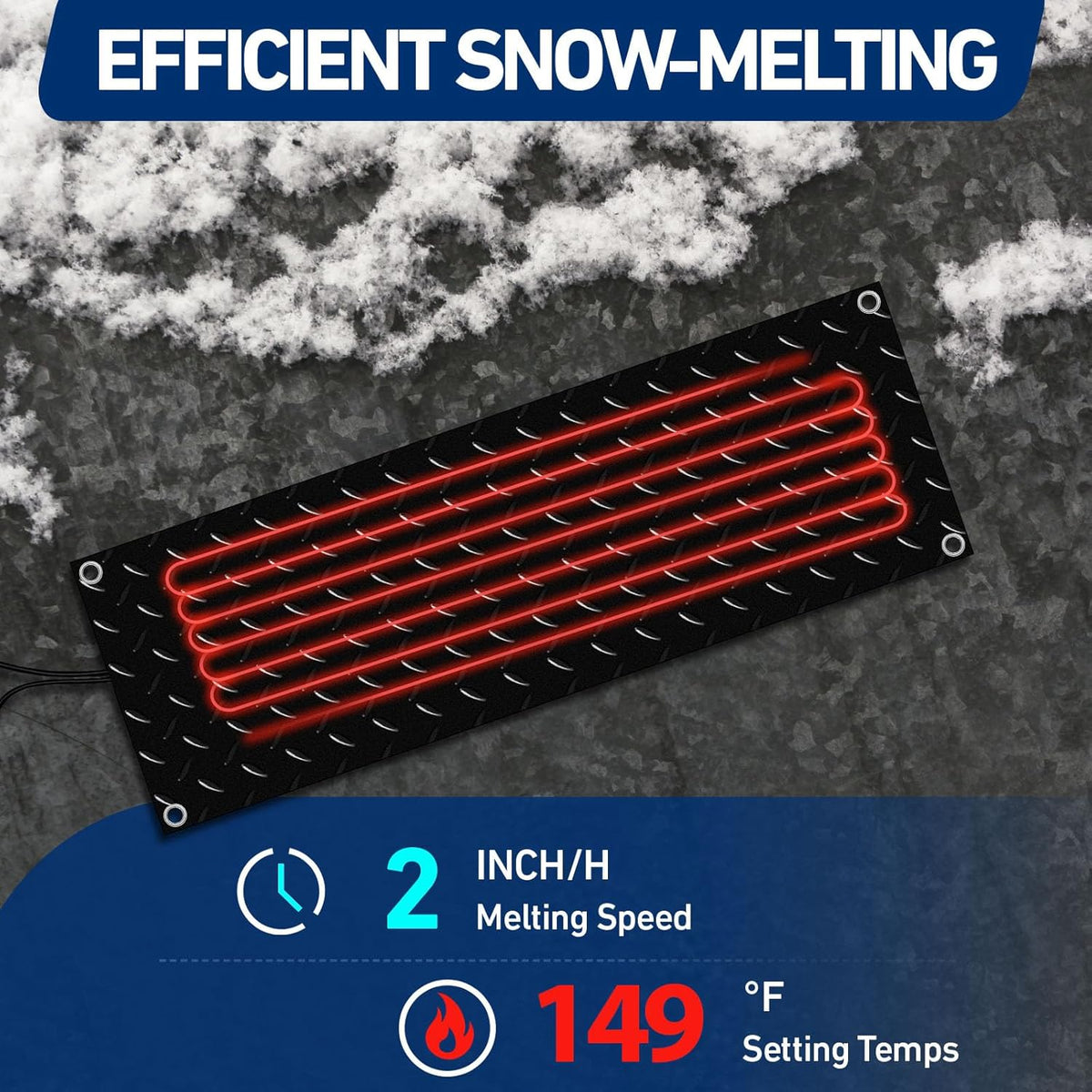 Riakrum 4 Pcs Heated Snow Melting Mats Outdoor, 10 x 48 in Winter Anti-Slip Heated Rubber Mat for
